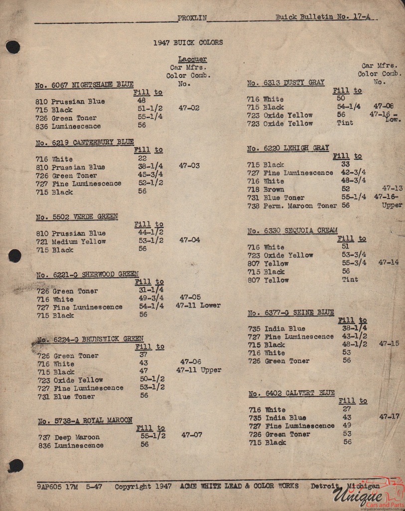 1947 Buick Paint Charts Acme 3